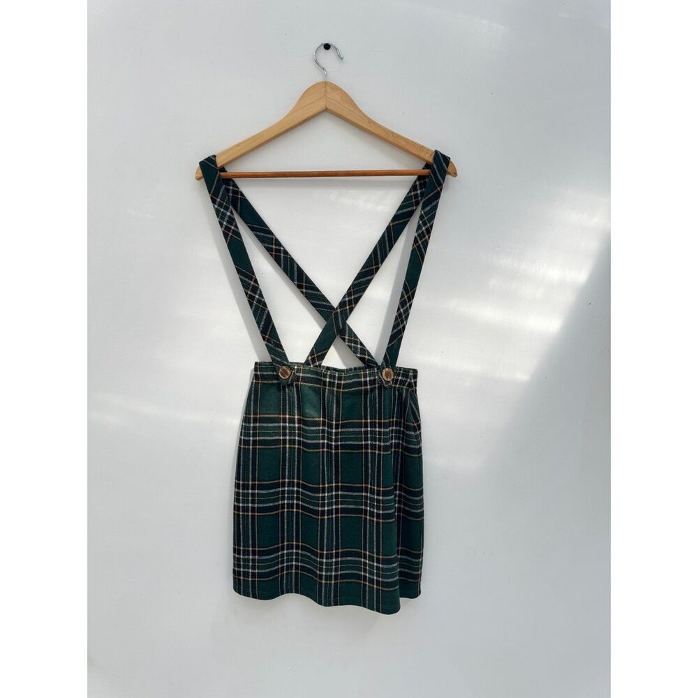 Hollister Green Plaid Suspender Pinafore Skirt Size Small 90s Inspired Vintage